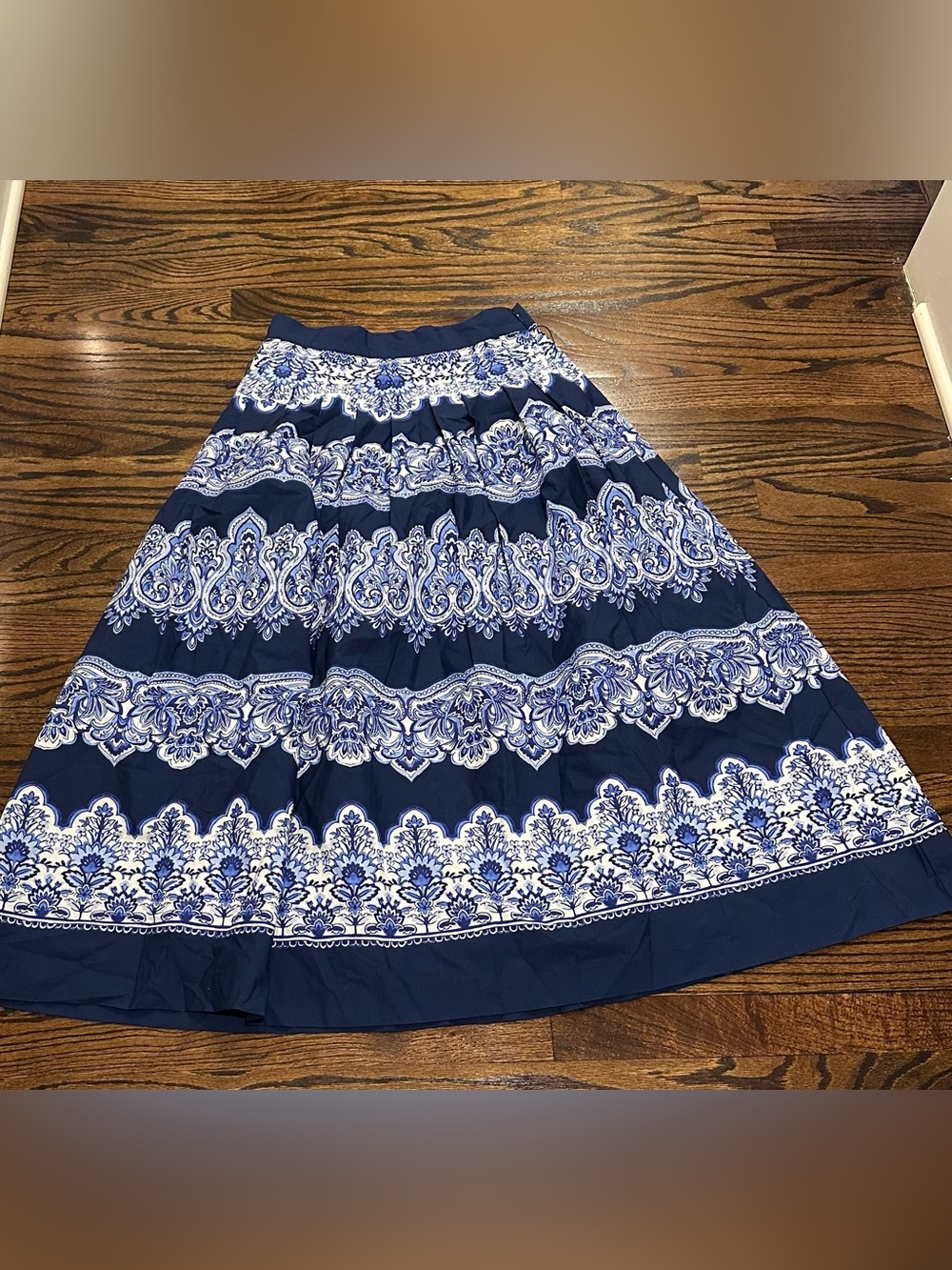 Talbots Navy and White Border-Print A-Line Skirt -NWT